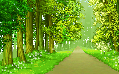 gif of a pixel art old growth forest with light filtering through the trees